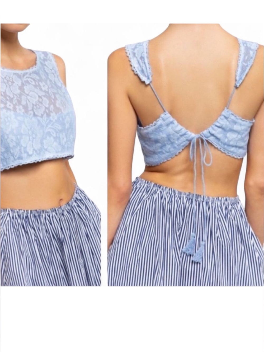 POL Blue Drawstring Lace Crop Top, Women's Size L